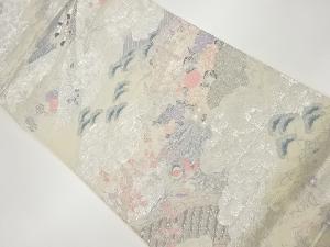 家屋に橋・花鳥模様織出し袋帯